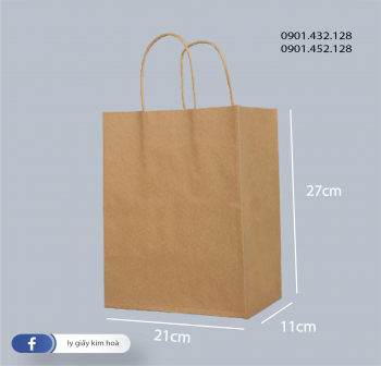 Túi giấy kraft có quai đáy vuông số 1 ( 21 x 11 x 27)