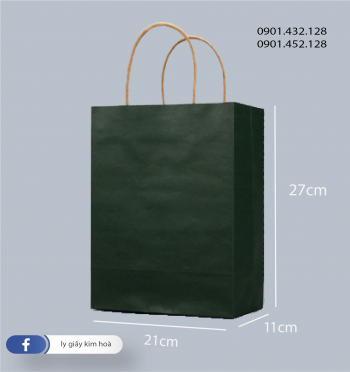 Túi giấy có quai xanh lá đậm số 1 ( 21 x 11 x 27)